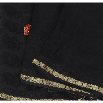 Sanskriti Vintage Indian Black Sarees Pure Silk Hand Beaded Ethnic Sari Sustainable Fabric