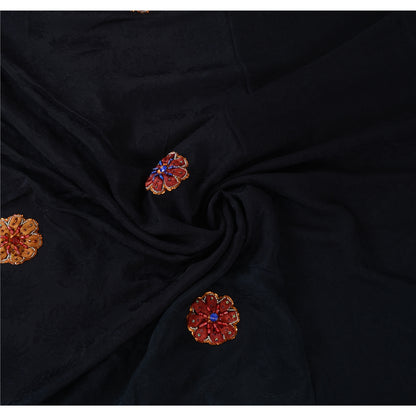 Sanskriti Vintage Indian Black Sarees Pure Silk Hand Beaded Ethnic Sari Sustainable Fabric
