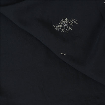 Sanskriti Vintage Black Sarees Pure Silk Hand Beaded Premium Sari Craft Fabric