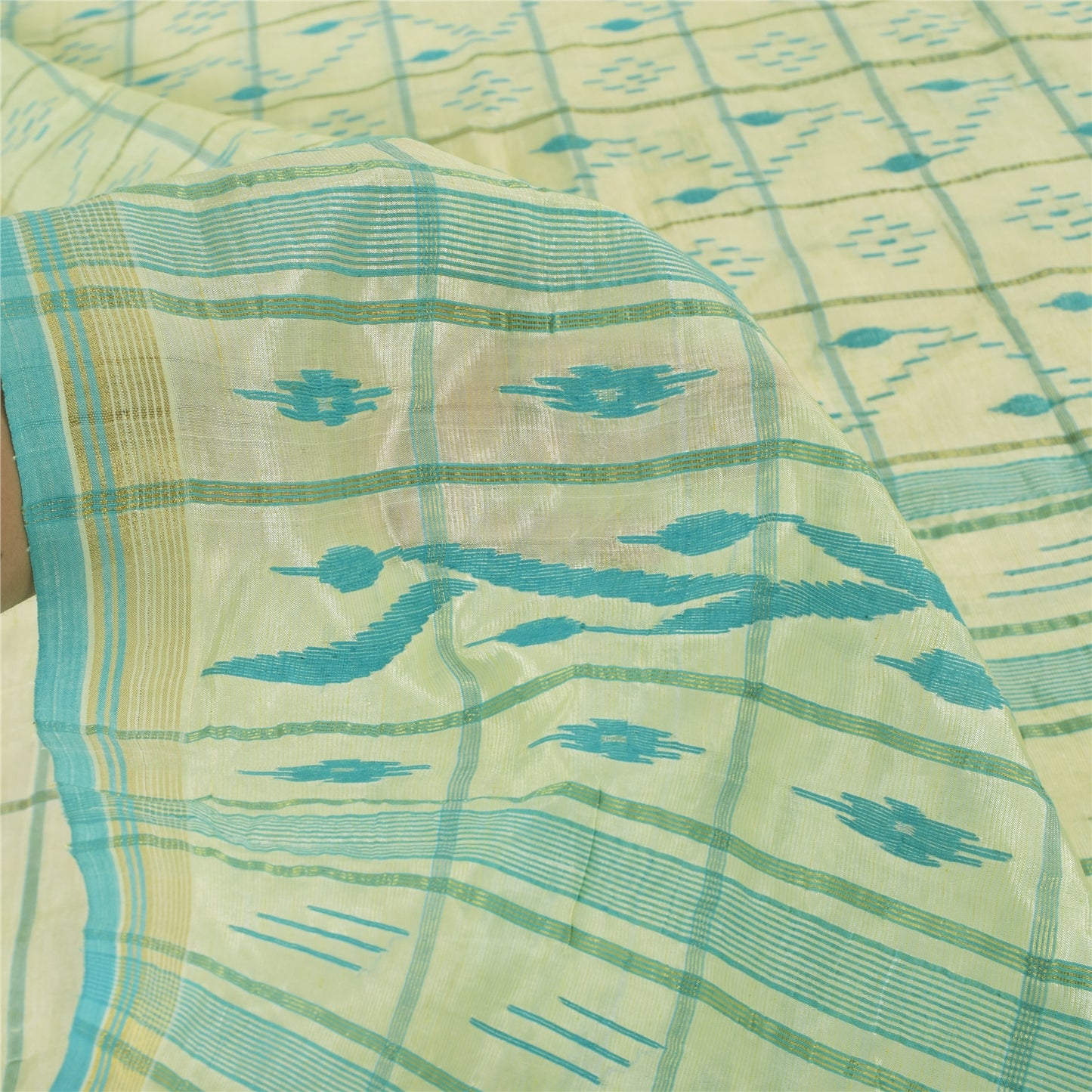 Sanskriti Vintage Indian Ivory Sarees Blend Silk Woven Tant Premium Sari Sustainable Fabric