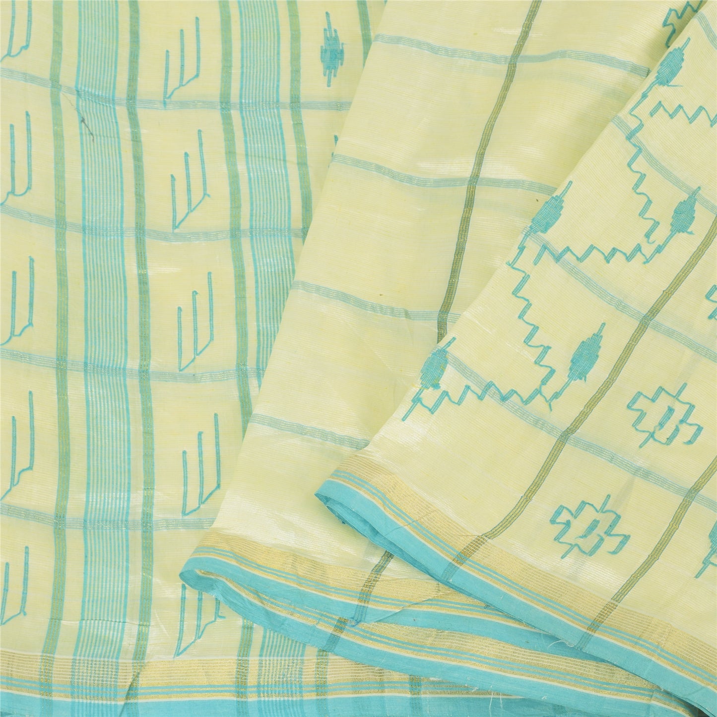 Sanskriti Vintage Indian Ivory Sarees Blend Silk Woven Tant Premium Sari Sustainable Fabric