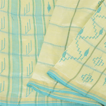 Sanskriti Vintage Indian Ivory Sarees Blend Silk Woven Tant Premium Sari Sustainable Fabric