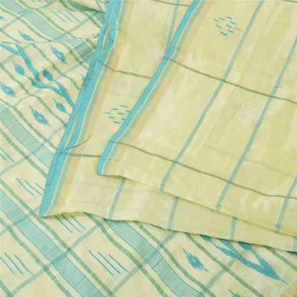 Sanskriti Vintage Indian Ivory Sarees Blend Silk Woven Tant Premium Sari Sustainable Fabric