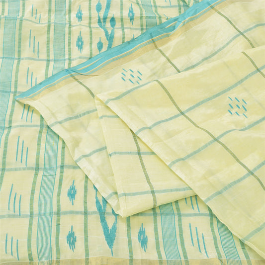 Sanskriti Vintage Indian Ivory Sarees Blend Silk Woven Tant Premium Sari Sustainable Fabric