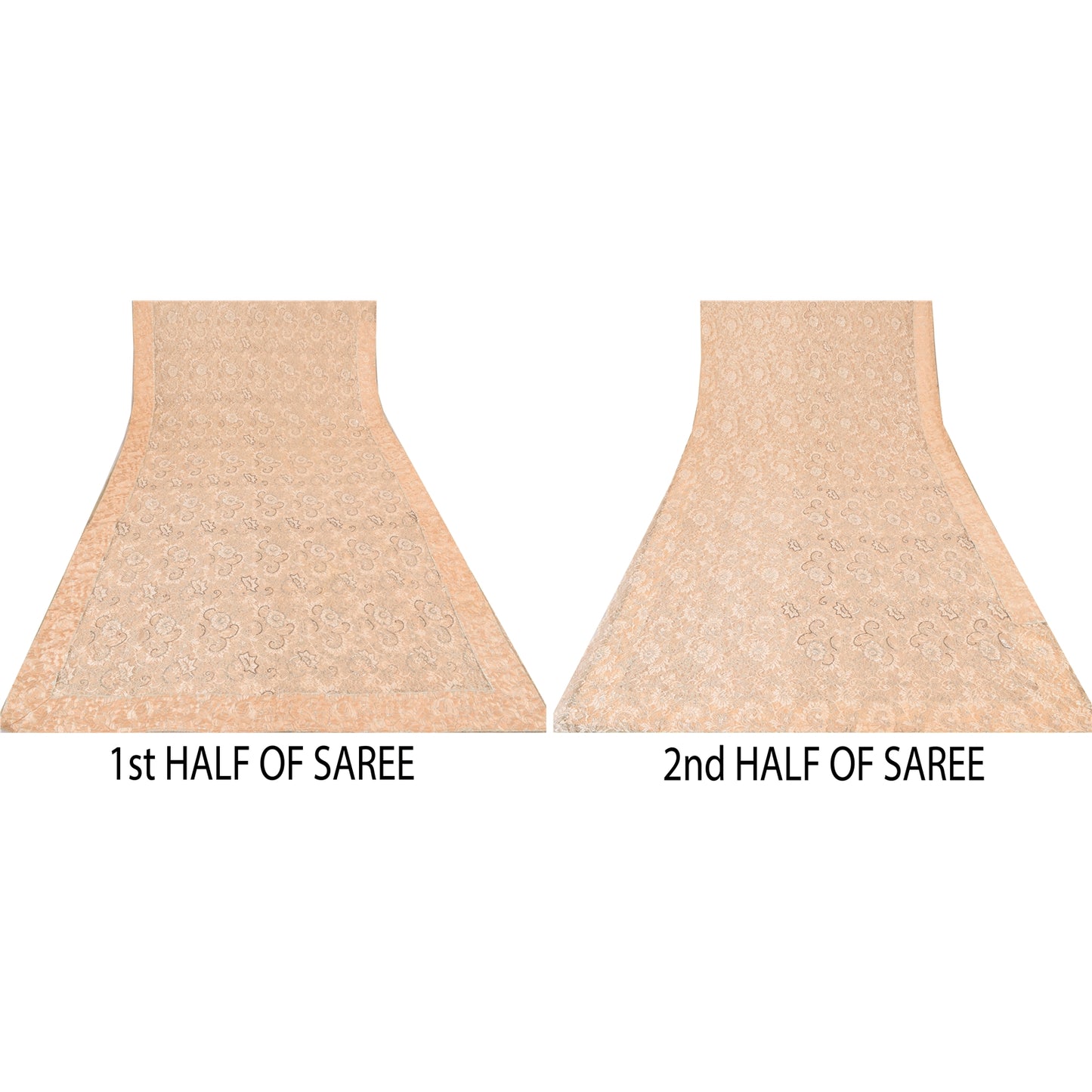 Sanskriti Vintage Peach Sarees Art Silk Hand Beaded Bollywood Sari Craft Sustainable Fabric