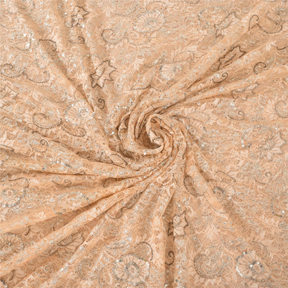 Sanskriti Vintage Peach Sarees Art Silk Hand Beaded Bollywood Sari Craft Sustainable Fabric