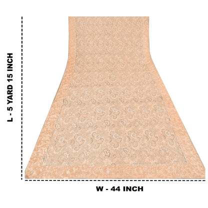 Sanskriti Vintage Peach Sarees Art Silk Hand Beaded Bollywood Sari Craft Sustainable Fabric