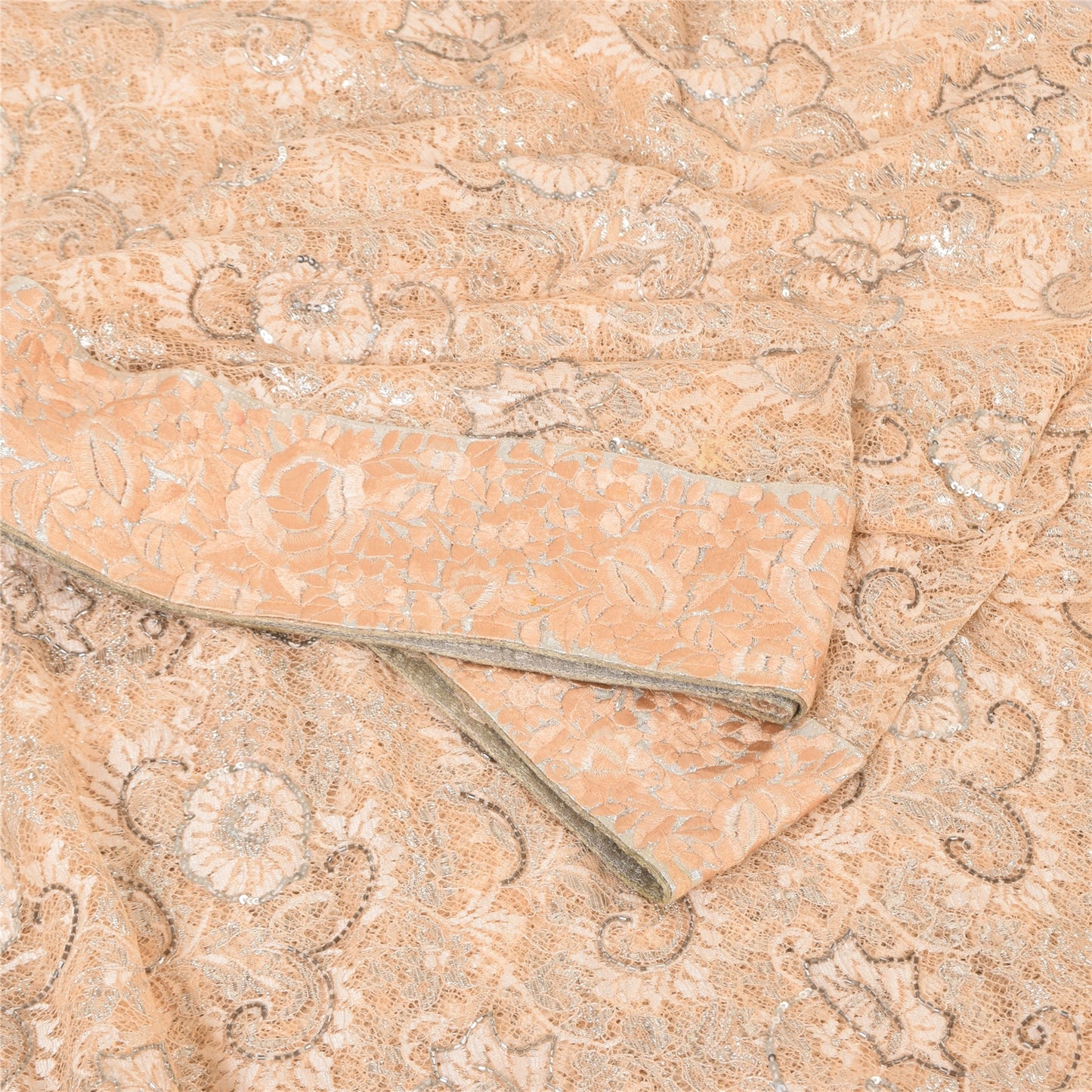 Sanskriti Vintage Peach Sarees Art Silk Hand Beaded Bollywood Sari Craft Sustainable Fabric