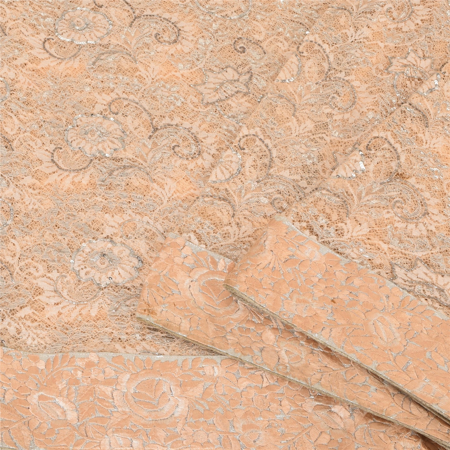 Sanskriti Vintage Peach Sarees Art Silk Hand Beaded Bollywood Sari Craft Sustainable Fabric