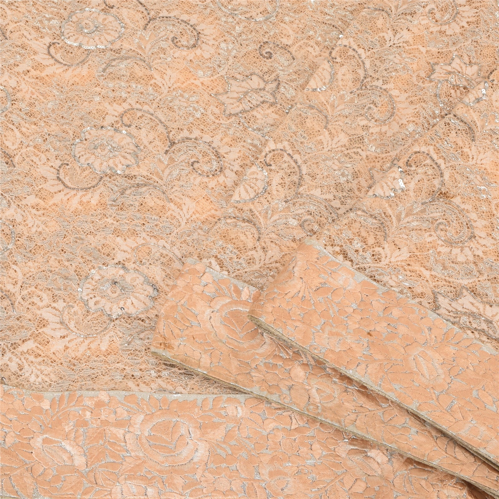 Sanskriti Vintage Saree Art Silk Peach Sarees Hand Beaded Bollywood Gota Patti 5yd Fabric Create- Upcycled Sarongs, Scarves, or Stoles