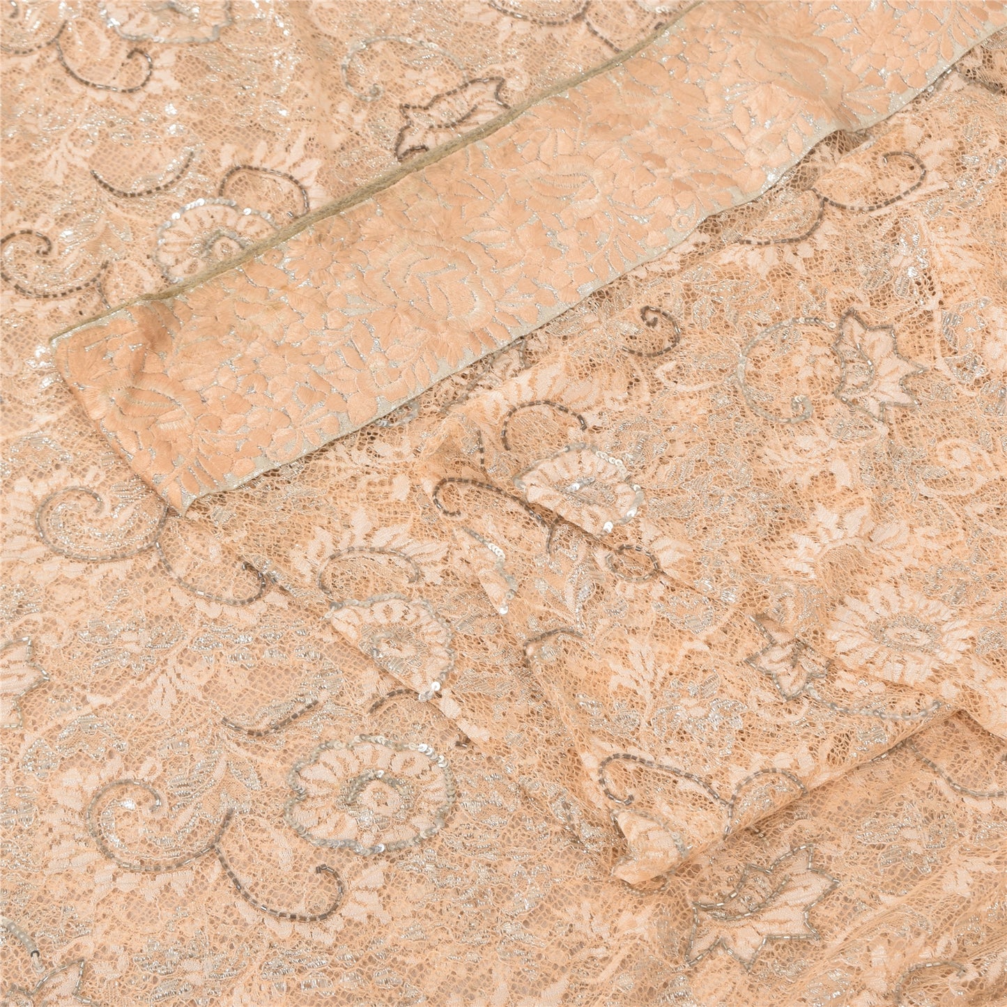 Sanskriti Vintage Peach Sarees Art Silk Hand Beaded Bollywood Sari Craft Sustainable Fabric