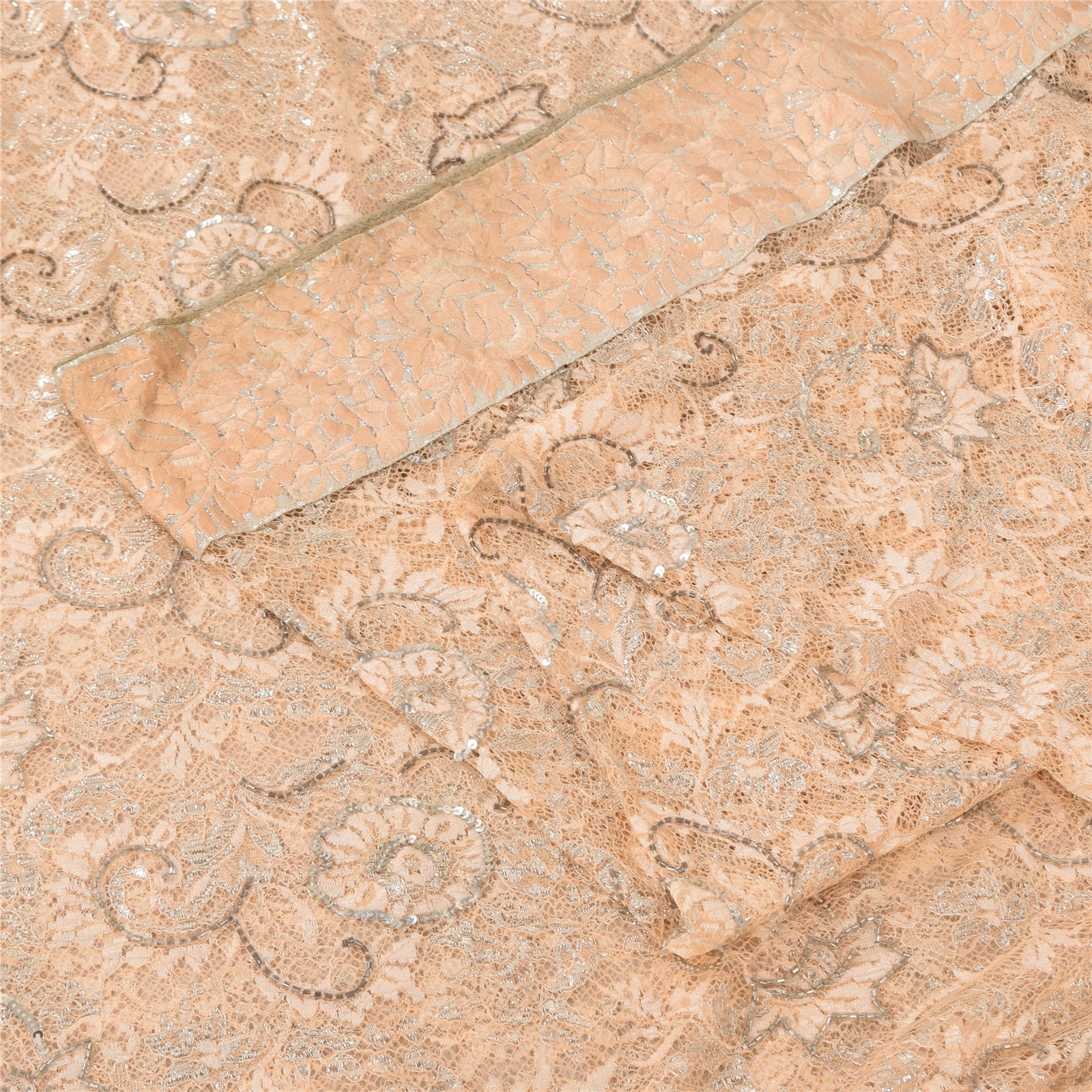 Sanskriti Vintage Saree Art Silk Peach Sarees Hand Beaded Bollywood Gota Patti 5yd Fabric Create- Upcycled Sarongs, Scarves, or Stoles