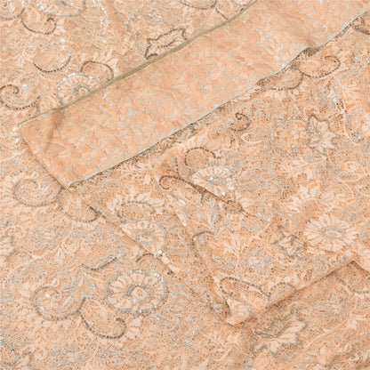 Sanskriti Vintage Peach Sarees Art Silk Hand Beaded Bollywood Sari Craft Sustainable Fabric