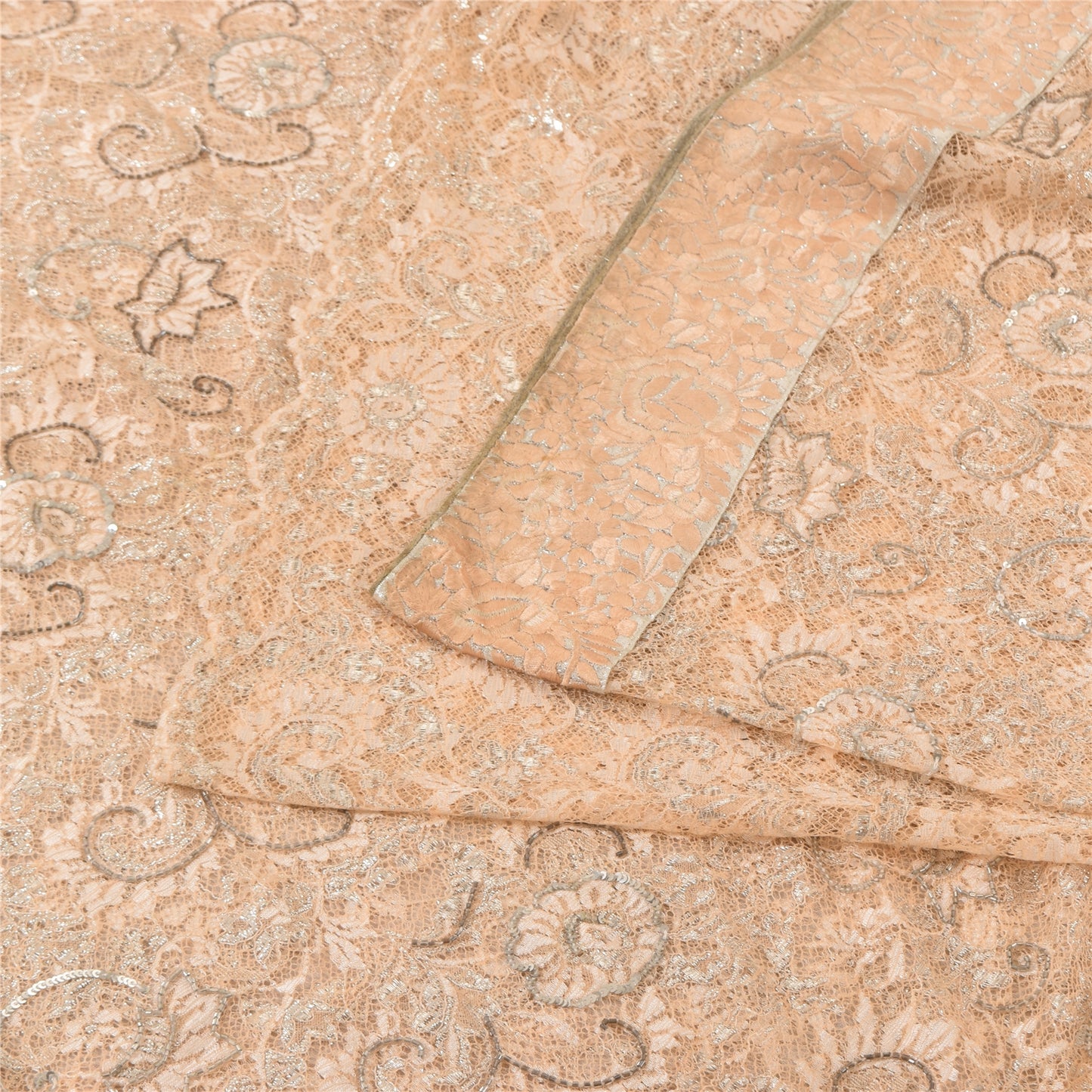 Sanskriti Vintage Peach Sarees Art Silk Hand Beaded Bollywood Sari Craft Sustainable Fabric