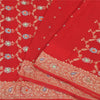 Sanskriti Vintage Red Sarees Pure Georgette Hand Beaded Premium Sari 5yd Sustainable Fabric