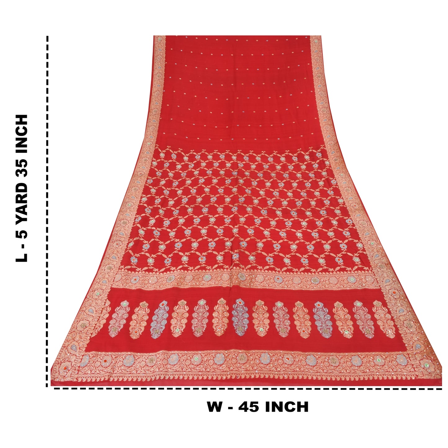 Sanskriti Vintage Red Sarees Pure Georgette Hand Beaded Premium Sari 5yd Sustainable Fabric