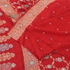 Sanskriti Vintage Red Sarees Pure Georgette Hand Beaded Premium Sari 5yd Sustainable Fabric