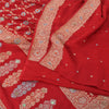 Sanskriti Vintage Red Sarees Pure Georgette Hand Beaded Premium Sari 5yd Sustainable Fabric