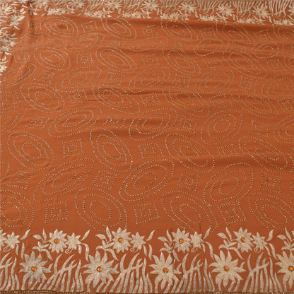 Sanskriti Vintage Rust Sarees Pure Georgette Hand Beaded Premium Sari 5yd Sustainable Fabric