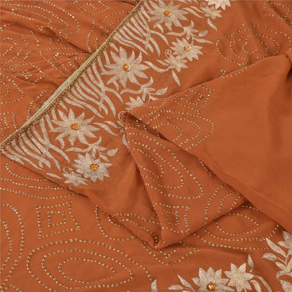 Sanskriti Vintage Rust Sarees Pure Georgette Hand Beaded Premium Sari 5yd Sustainable Fabric