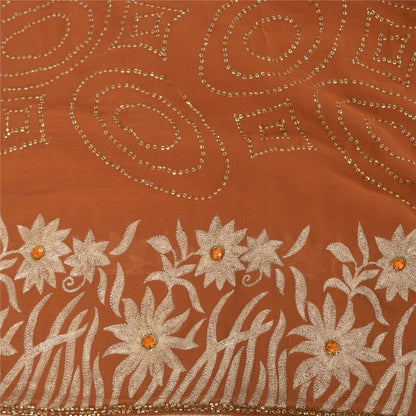 Sanskriti Vintage Rust Sarees Pure Georgette Hand Beaded Premium Sari 5yd Sustainable Fabric