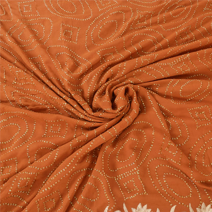 Sanskriti Vintage Rust Sarees Pure Georgette Hand Beaded Premium Sari 5yd Sustainable Fabric