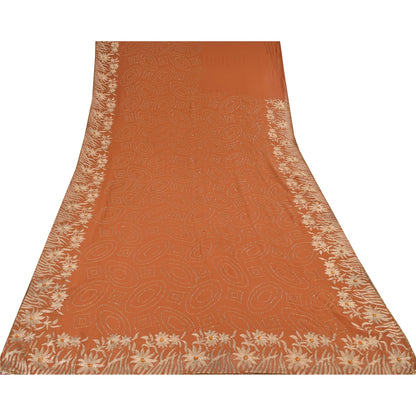 Sanskriti Vintage Rust Sarees Pure Georgette Hand Beaded Premium Sari 5yd Sustainable Fabric