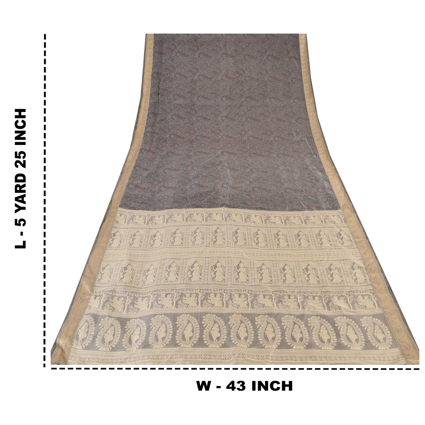 Sanskriti Vintage Indian Gray Sarees Pure Silk Woven Printed Sari Craft Sustainable Fabric