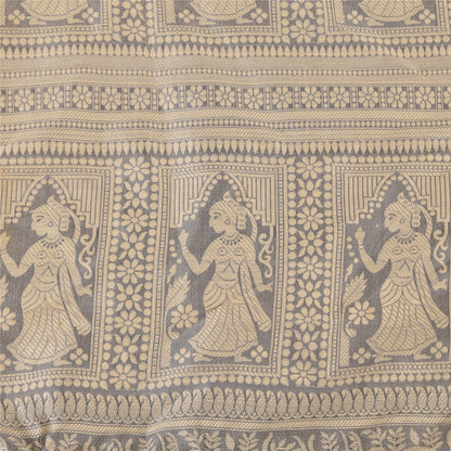Sanskriti Vintage Indian Gray Sarees Pure Silk Woven Printed Sari Craft Sustainable Fabric