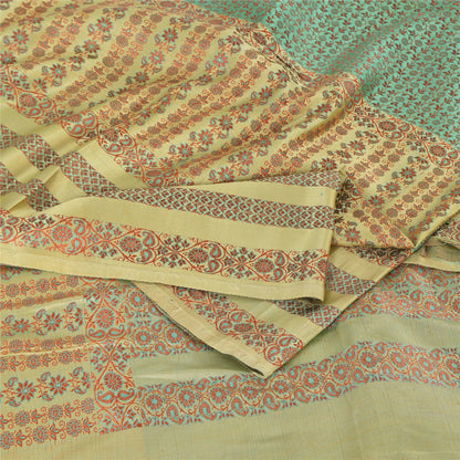 Sanskriti Vintage Green/Yellow Sarees Pure Silk Woven Premium Sari Craft Sustainable Fabric