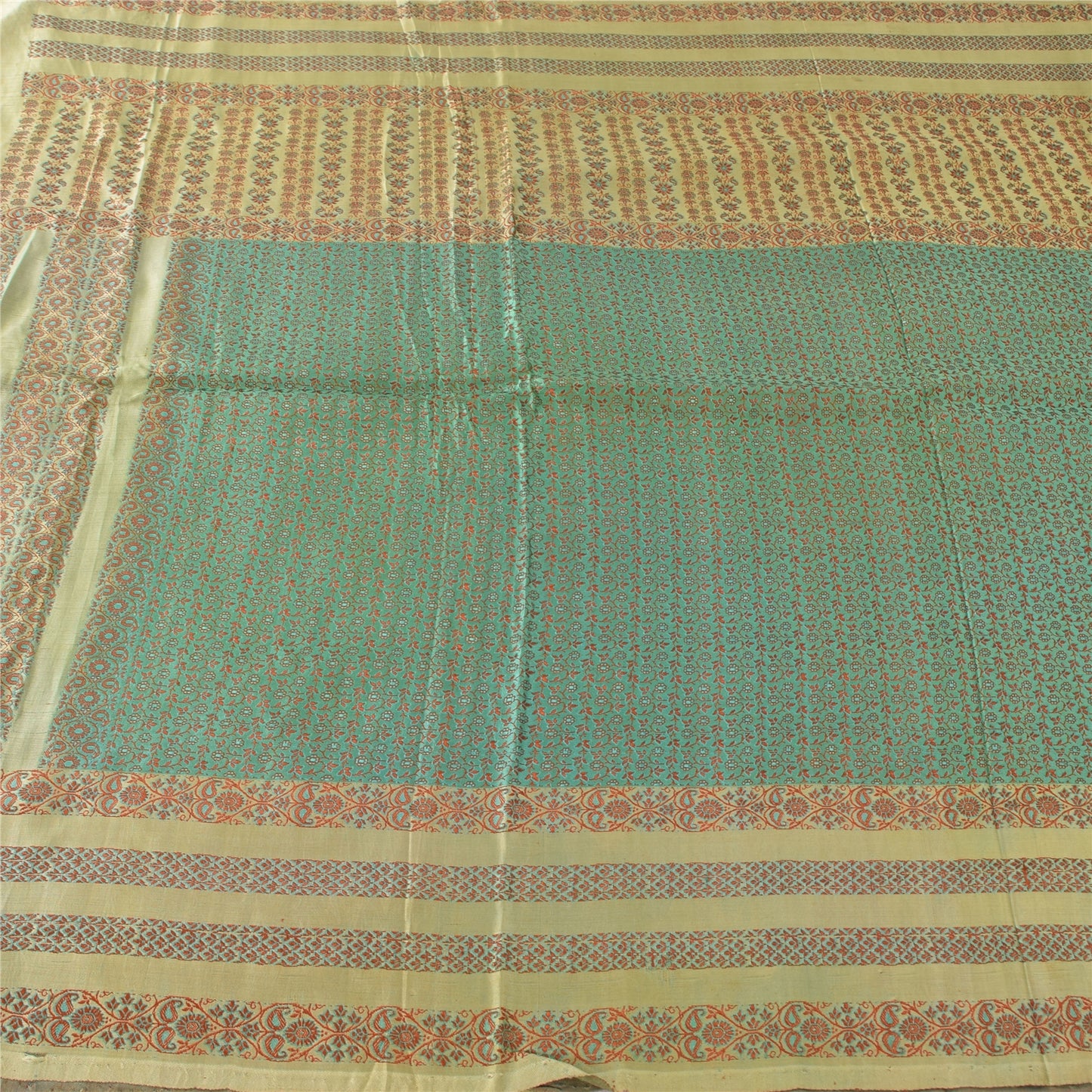 Sanskriti Vintage Green/Yellow Sarees Pure Silk Woven Premium Sari Craft Sustainable Fabric