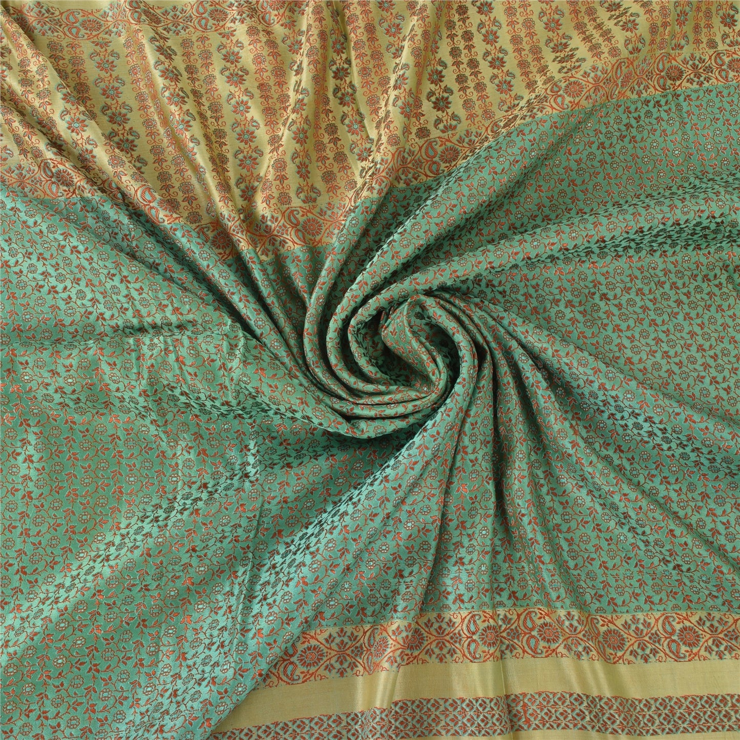Sanskriti Vintage Green/Yellow Sarees Pure Silk Woven Premium Sari Craft Sustainable Fabric