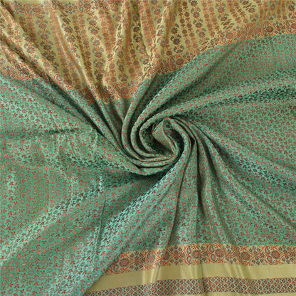 Sanskriti Vintage Green/Yellow Sarees Pure Silk Woven Premium Sari Craft Sustainable Fabric