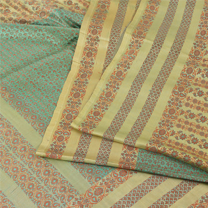 Sanskriti Vintage Green/Yellow Sarees Pure Silk Woven Premium Sari Craft Sustainable Fabric