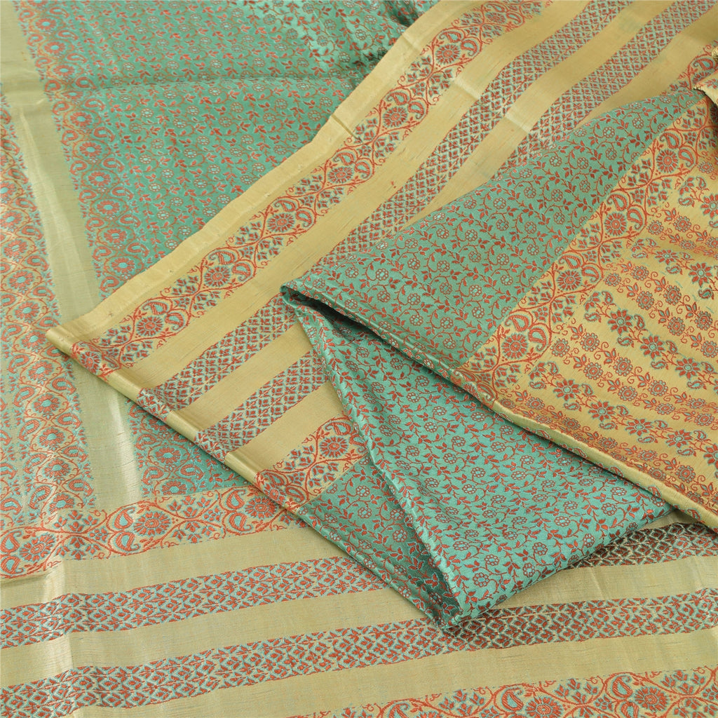 Sanskriti Vintage Green/Yellow Sarees Pure Silk Woven Premium Sari Craft Sustainable Fabric