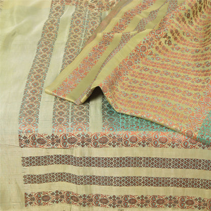 Sanskriti Vintage Green/Yellow Sarees Pure Silk Woven Premium Sari Craft Sustainable Fabric