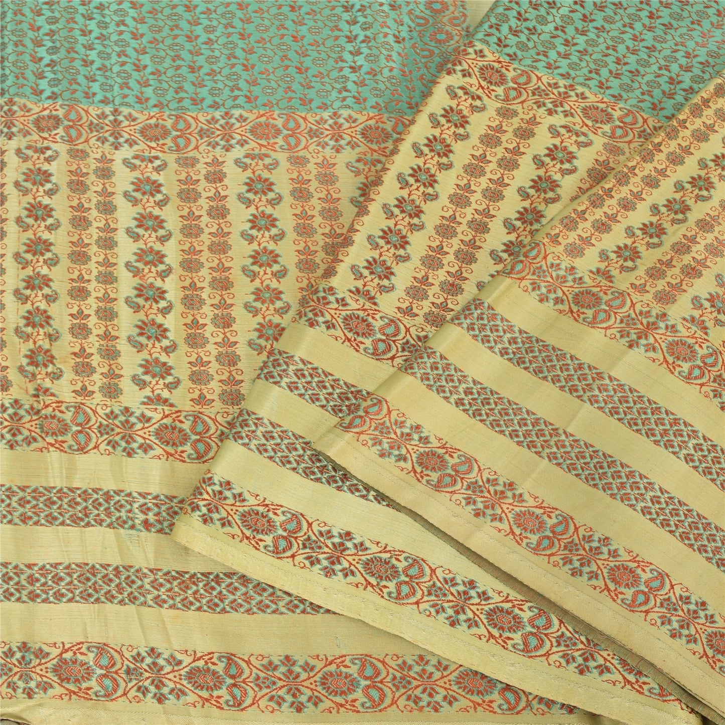 Sanskriti Vintage Green/Yellow Sarees Pure Silk Woven Premium Sari Craft Sustainable Fabric