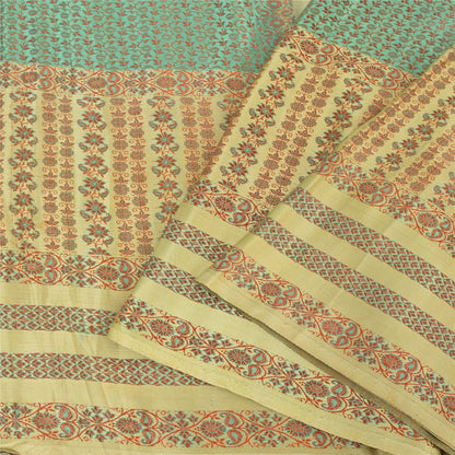 Sanskriti Vintage Green/Yellow Sarees Pure Silk Woven Premium Sari Craft Sustainable Fabric