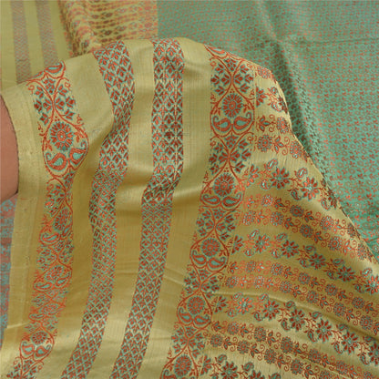 Sanskriti Vintage Green/Yellow Sarees Pure Silk Woven Premium Sari Craft Sustainable Fabric