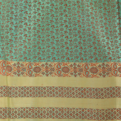 Sanskriti Vintage Green/Yellow Sarees Pure Silk Woven Premium Sari Craft Sustainable Fabric