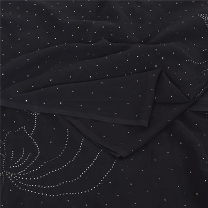 Sanskriti Vintage Indian Black Sarees Pure Silk Embroidered Mukeish Sari Sustainable Fabric