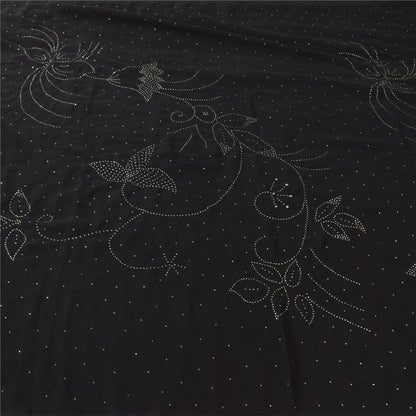 Sanskriti Vintage Indian Black Sarees Pure Silk Embroidered Mukeish Sari Sustainable Fabric