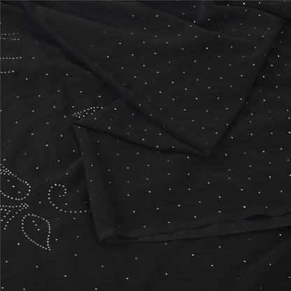 Sanskriti Vintage Indian Black Sarees Pure Silk Embroidered Mukeish Sari Sustainable Fabric
