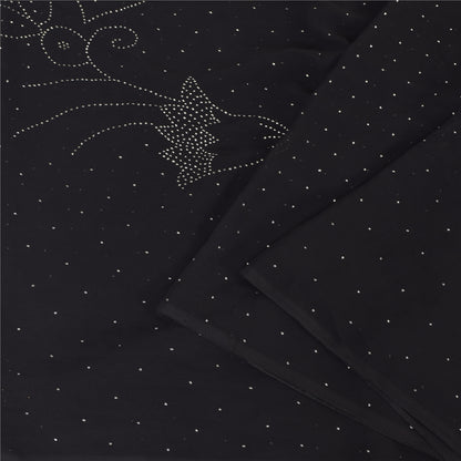 Sanskriti Vintage Indian Black Sarees Pure Silk Embroidered Mukeish Sari Sustainable Fabric