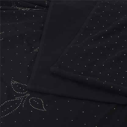 Sanskriti Vintage Indian Black Sarees Pure Silk Embroidered Mukeish Sari Sustainable Fabric