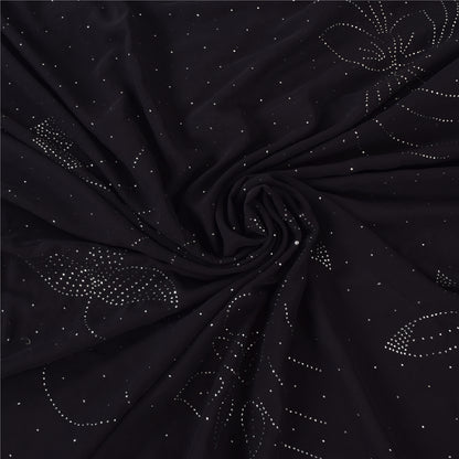 Sanskriti Vintage Indian Black Sarees Pure Silk Embroidered Mukeish Sari Sustainable Fabric