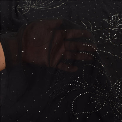 Sanskriti Vintage Indian Black Sarees Pure Silk Embroidered Mukeish Sari Sustainable Fabric