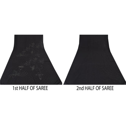 Sanskriti Vintage Indian Black Sarees Pure Silk Embroidered Mukeish Sari Sustainable Fabric
