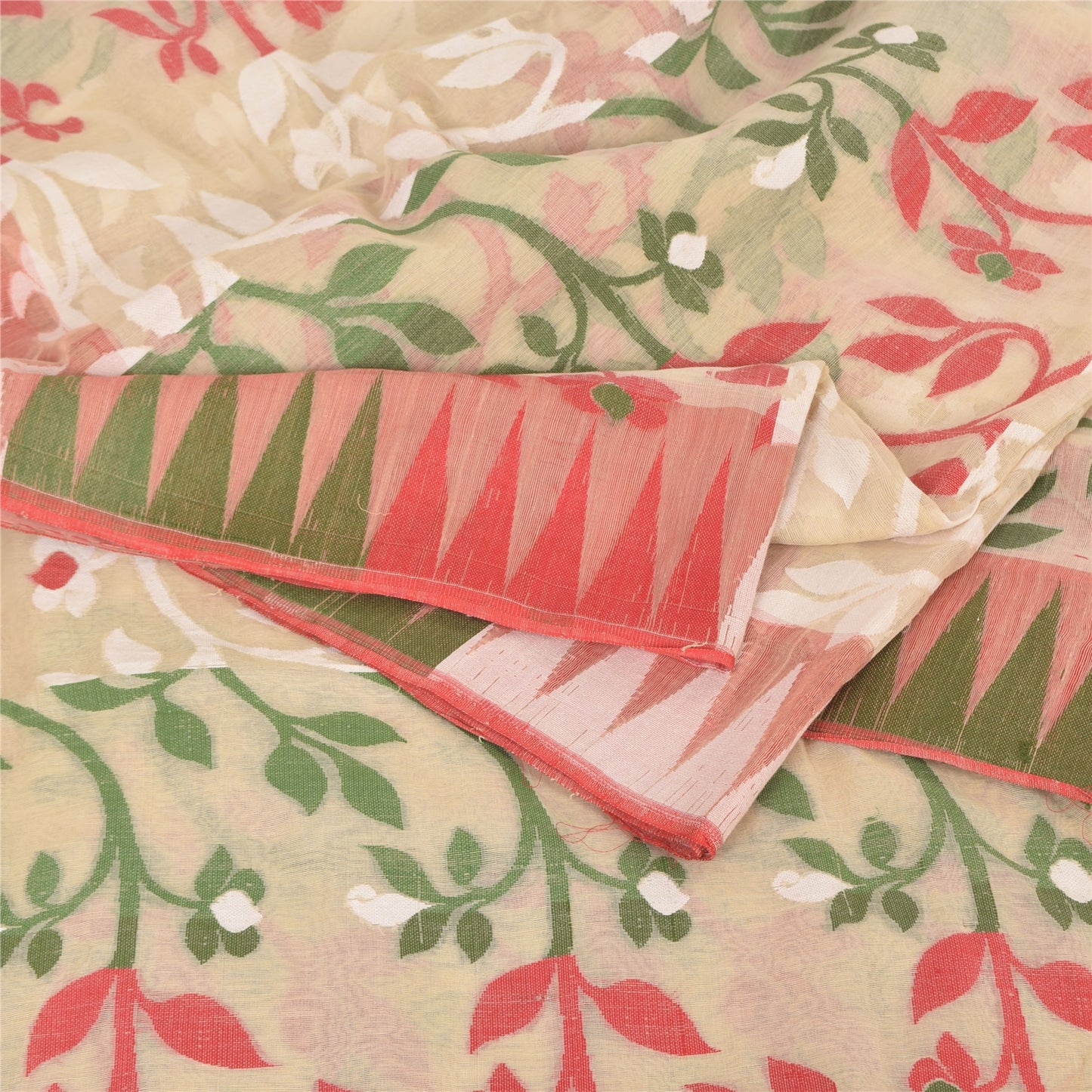 Sanskriti Vintage Indian Ivory Sarees Blend Cotton Woven Premium Sari 5yd Sustainable Fabric