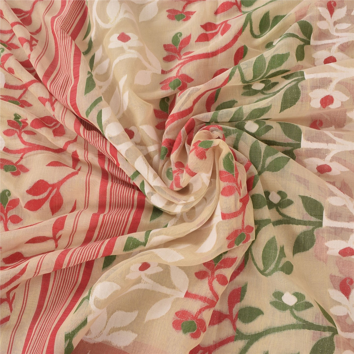 Sanskriti Vintage Indian Ivory Sarees Blend Cotton Woven Premium Sari 5yd Sustainable Fabric